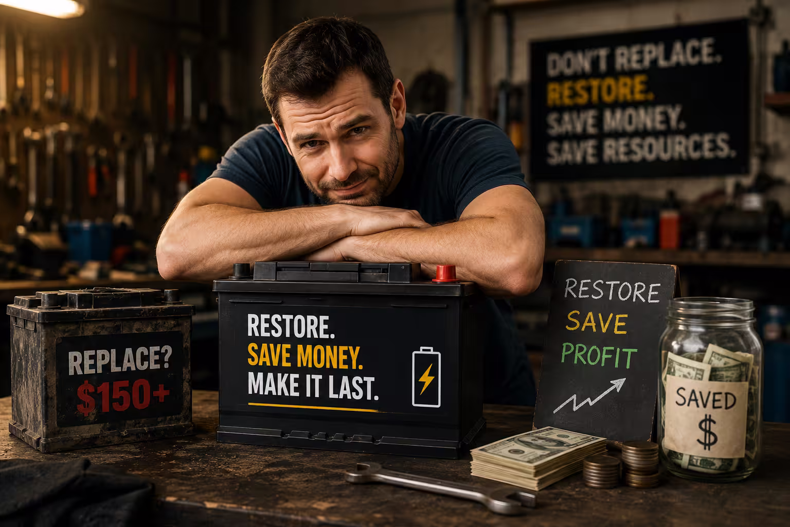 Battery reconditioning process in a modern workshop